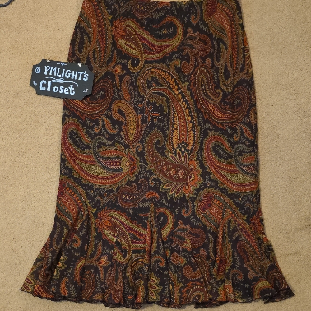 Cato Paisley Patterned Skirt Large Brown Ruffle